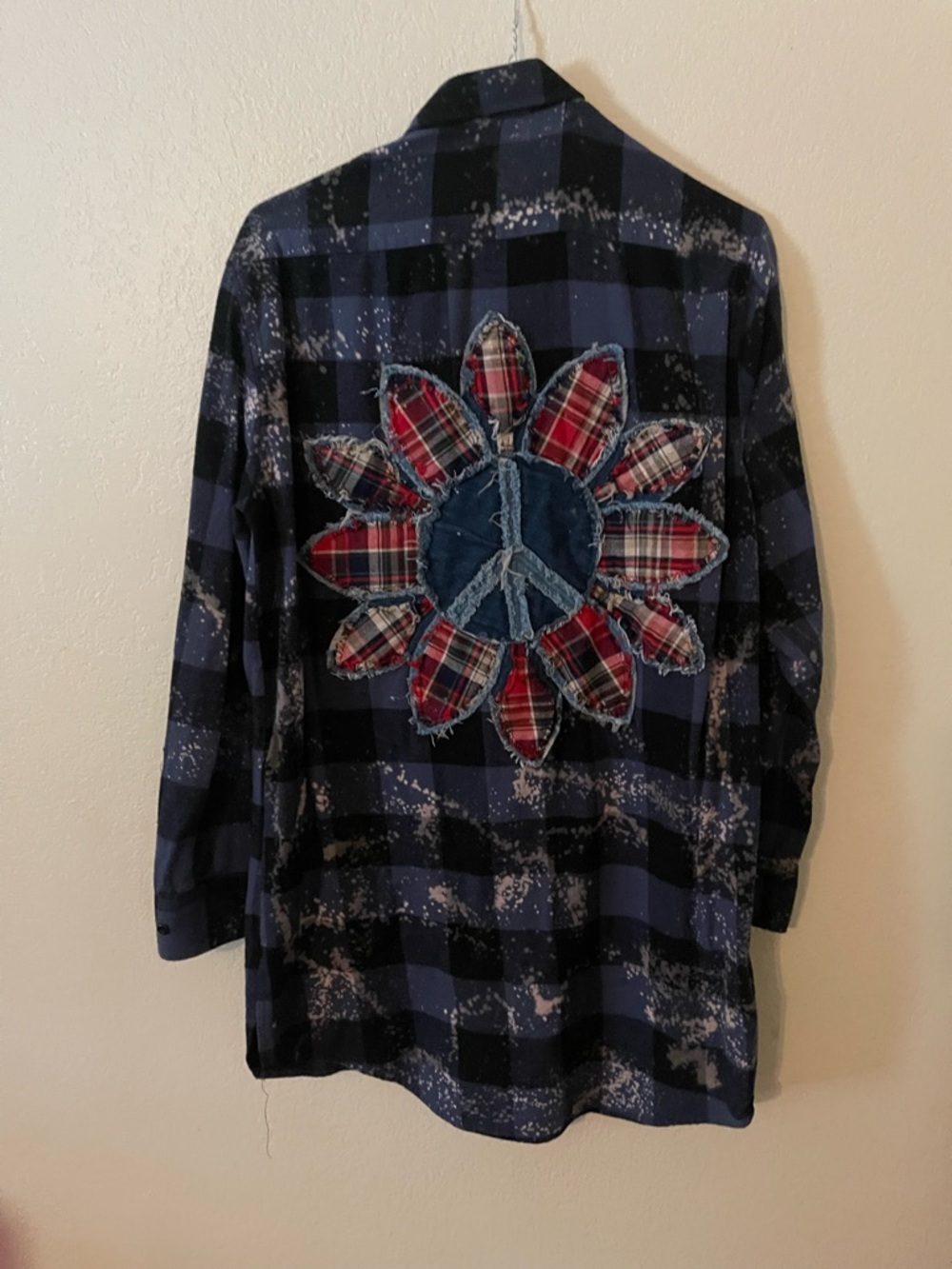 Bleached Navy Plaid Button-Down Shirt with Contrast Pocket - Picture 2 of 2
